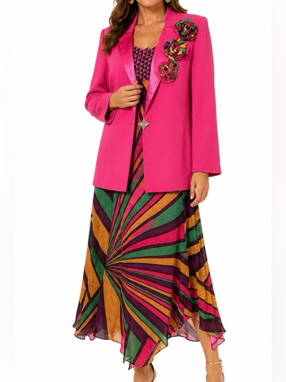 NWT - Vintage Louise Ricci 3 Piece Maximalist Skirt Set Pink Size 14